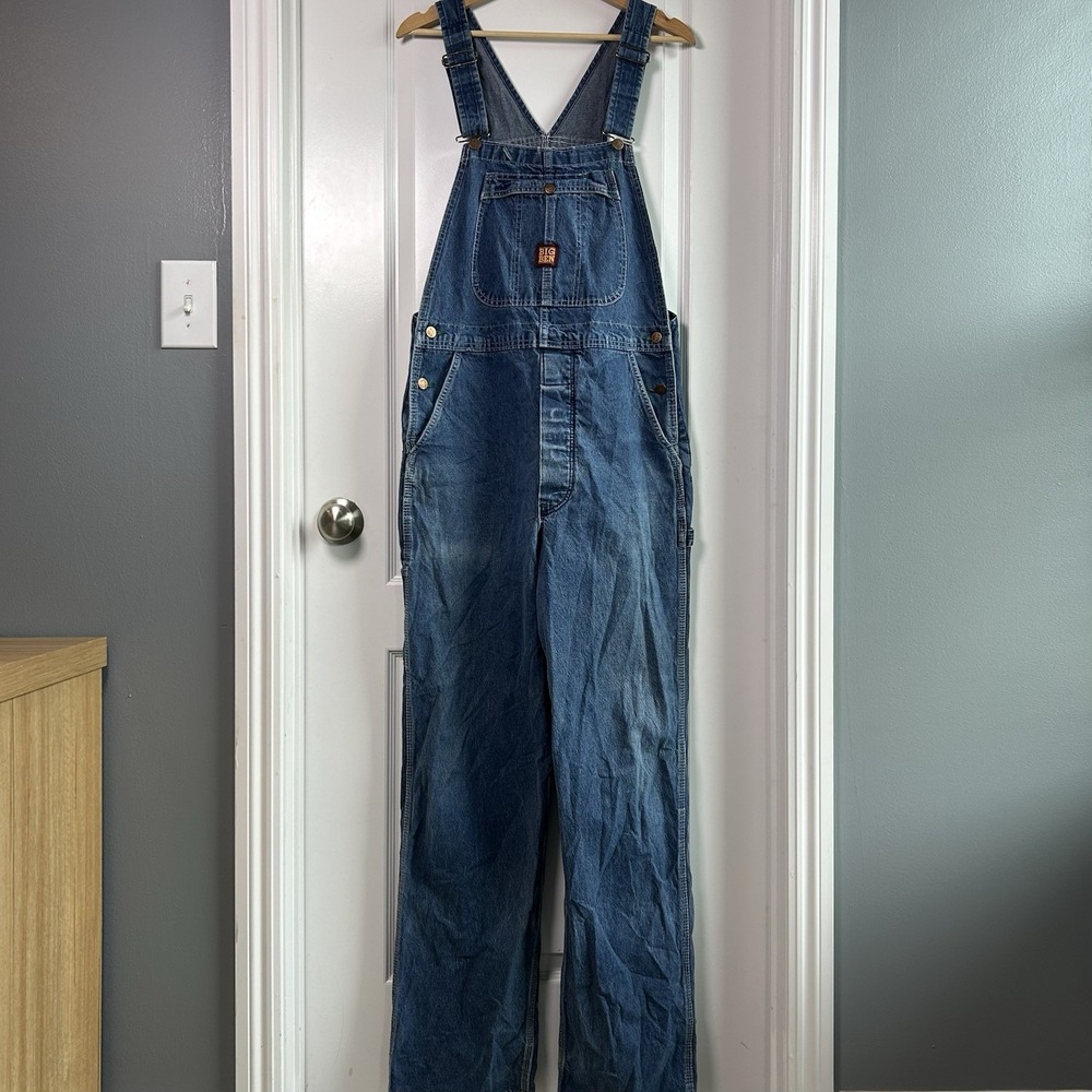 Big Ben Vintage 80s Made in USA Medium Wash Blue Denim Overalls Gorpcore Style